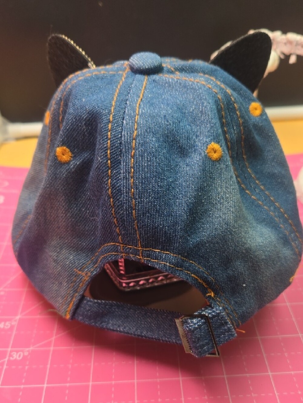 Denim Crystal Cat Ear Baseball Cap - Picture 4 of 5